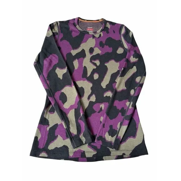 Icebreaker Long Sleeve Crew Top Shirt 260 Vertex Wool Camo Black Purple Green si - Picture 2 of 10
